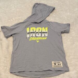 Under Armour Light Gray Hoodie Tee with Neon Graphic